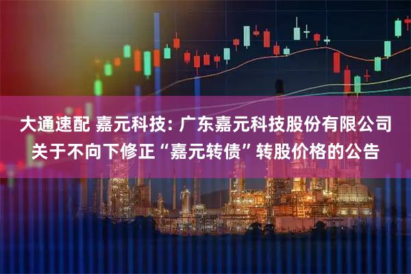 大通速配 嘉元科技: 广东嘉元科技股份有限公司关于不向下修正“嘉元转债”转股价格的公告